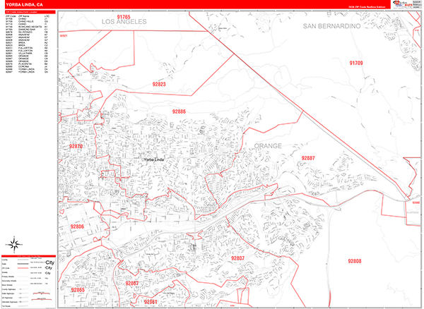 Yorba Linda Map Red Line Style
